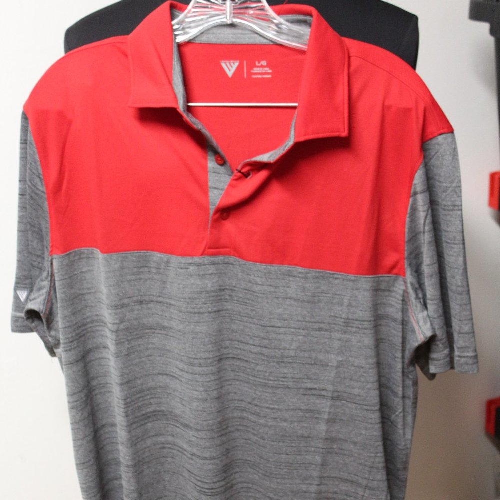 Leverwear heather grey flame red color block polo shirt Large NWT 3/$25